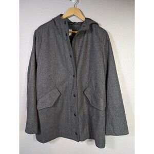 NWOT GAP Hooded Womens Jacket Large Gray Wool Blend Peacoat Hidden Zipper N45